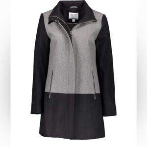 Nautica Women’s Color Block Black & Gray Wool Blend Longline Coat Size Small